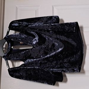 American Eagle blue velvety col shoulder top choker neck size m